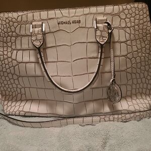 Michael Kors White Crocodile-Embossed Satchel
